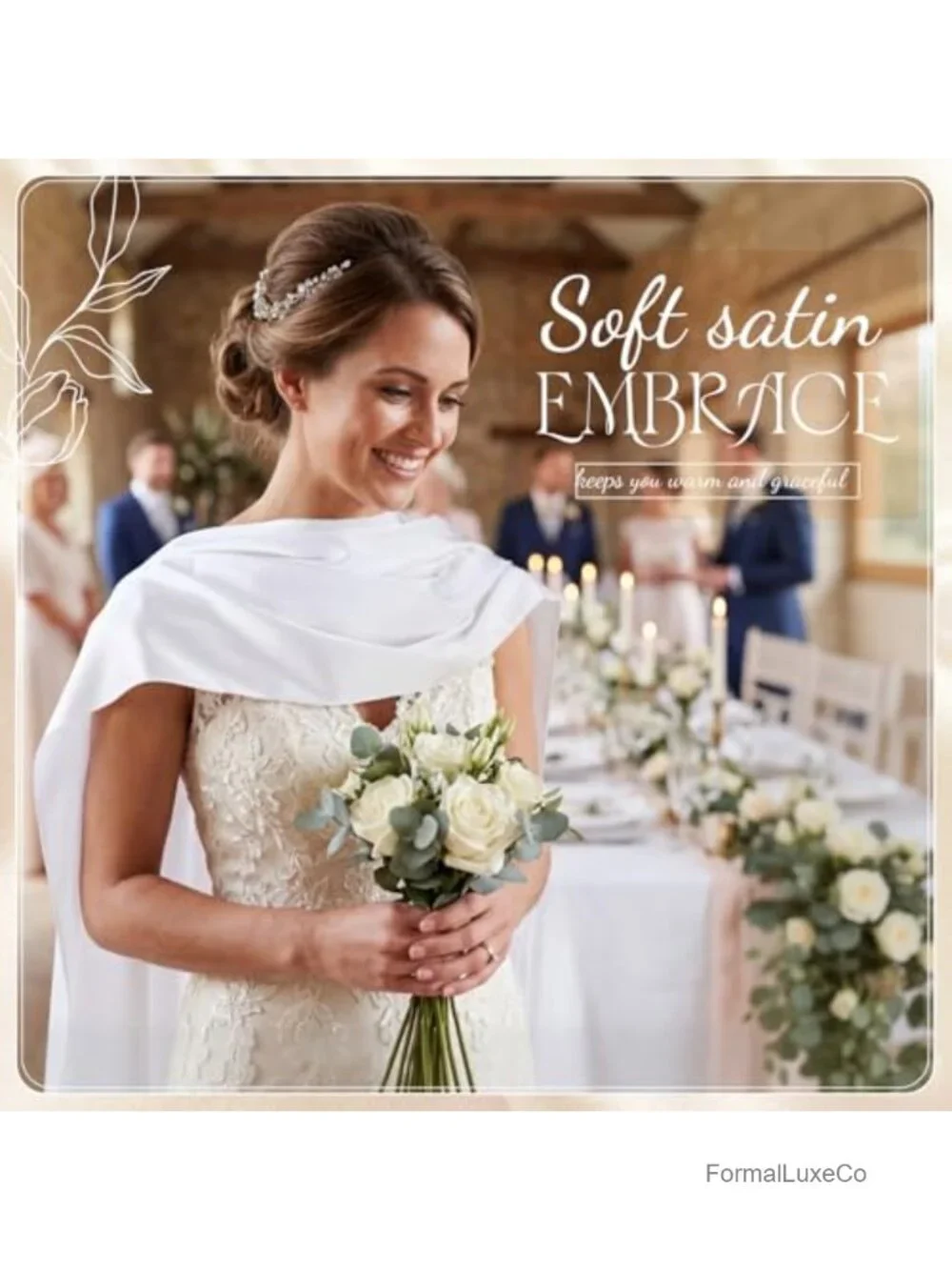 Ivory Satin Tulle Bridal Neckerchief Scarf Flowing Shawl Wedding Accessory